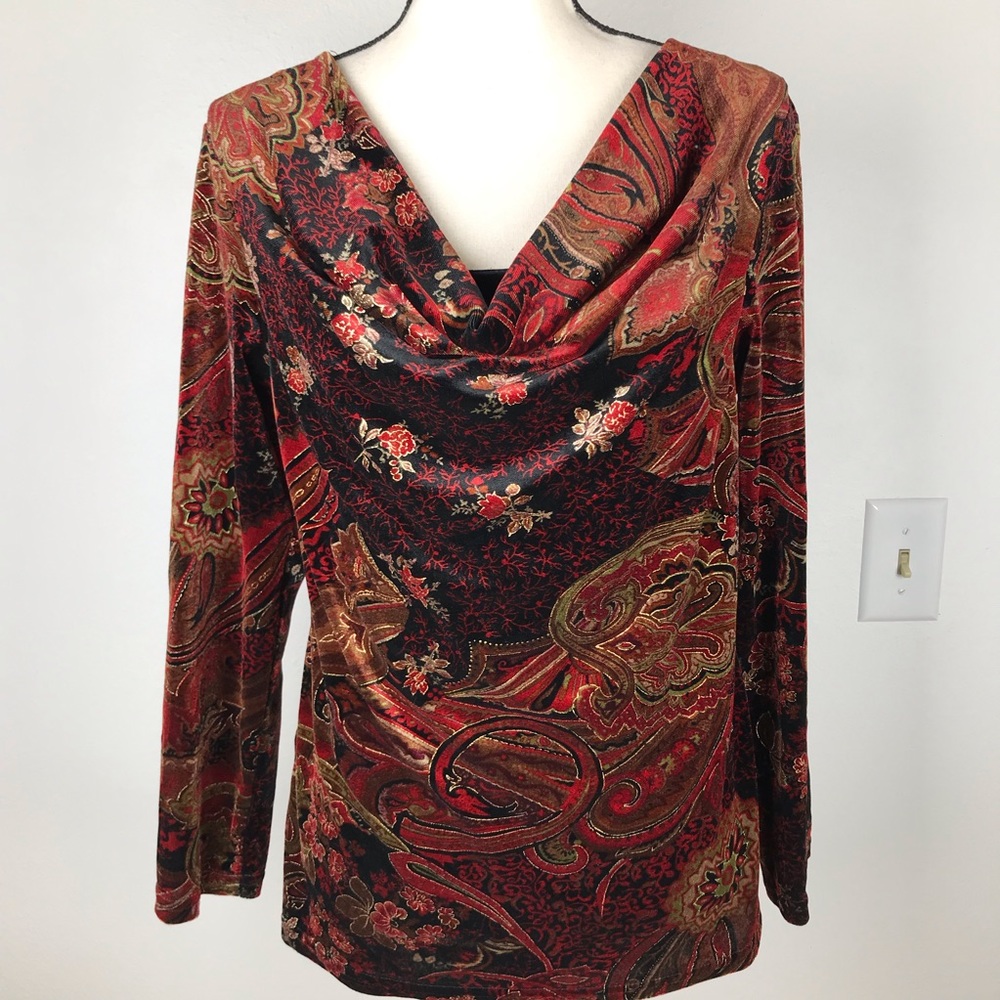 COLD WATER CREEK DROP NECK VELVET FLORAL TOP